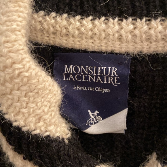 Monsieur Lacenaire black and white 100% alpaca varsity sweater jacket - Picture 2 of 6